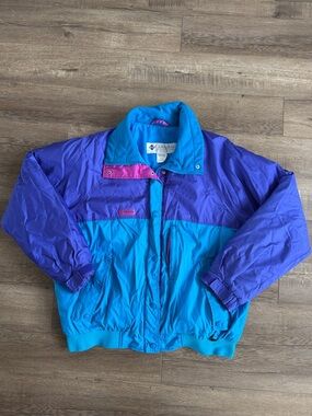Vintage 90s Columbia Teal, Purple & Pink Colorblock Outdoor Jacket